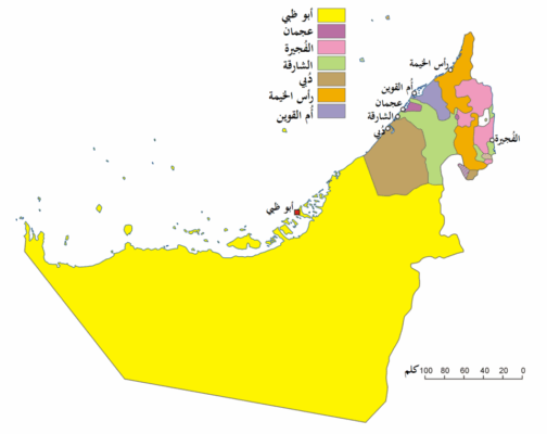 خريطة دولة الإمارات العربية المتحدة بالمسافات