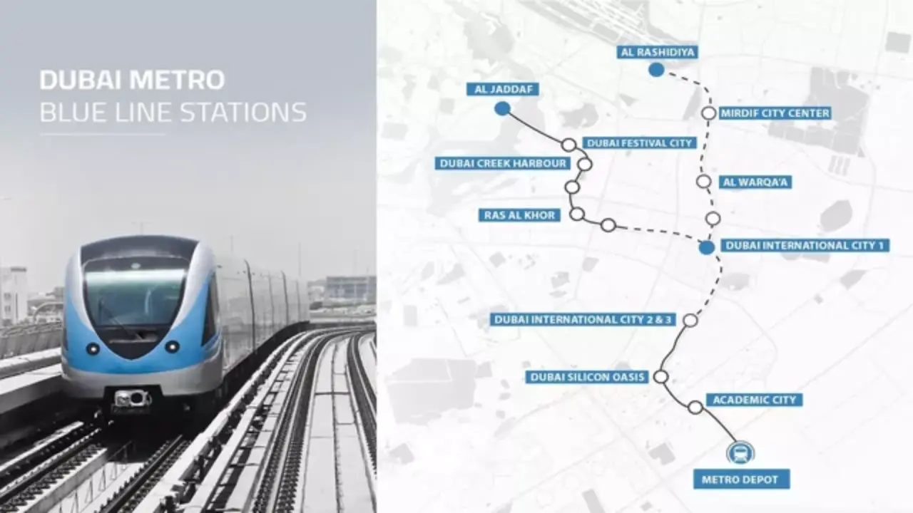 خريطة الخط الازرق مترو دبي